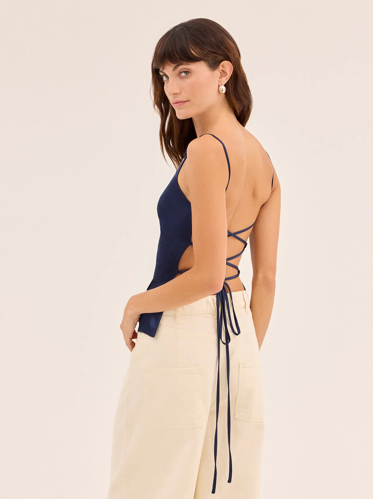 Josie Navy Satin Embroidered Top sold by KITRI Studio product image thumbnail 5