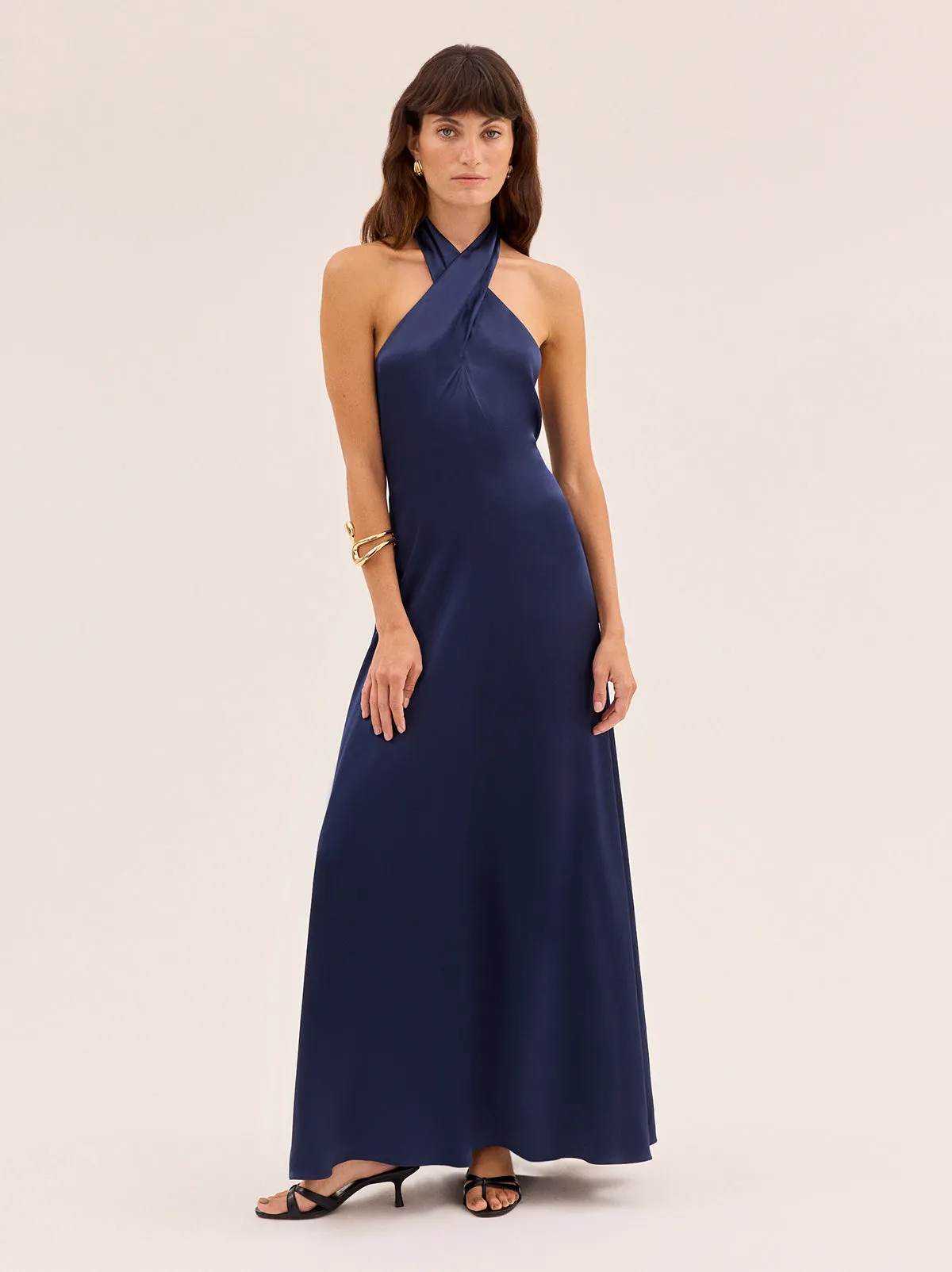 Neve Navy Satin Halterneck Dress sold by KITRI Studio product image thumbnail 4