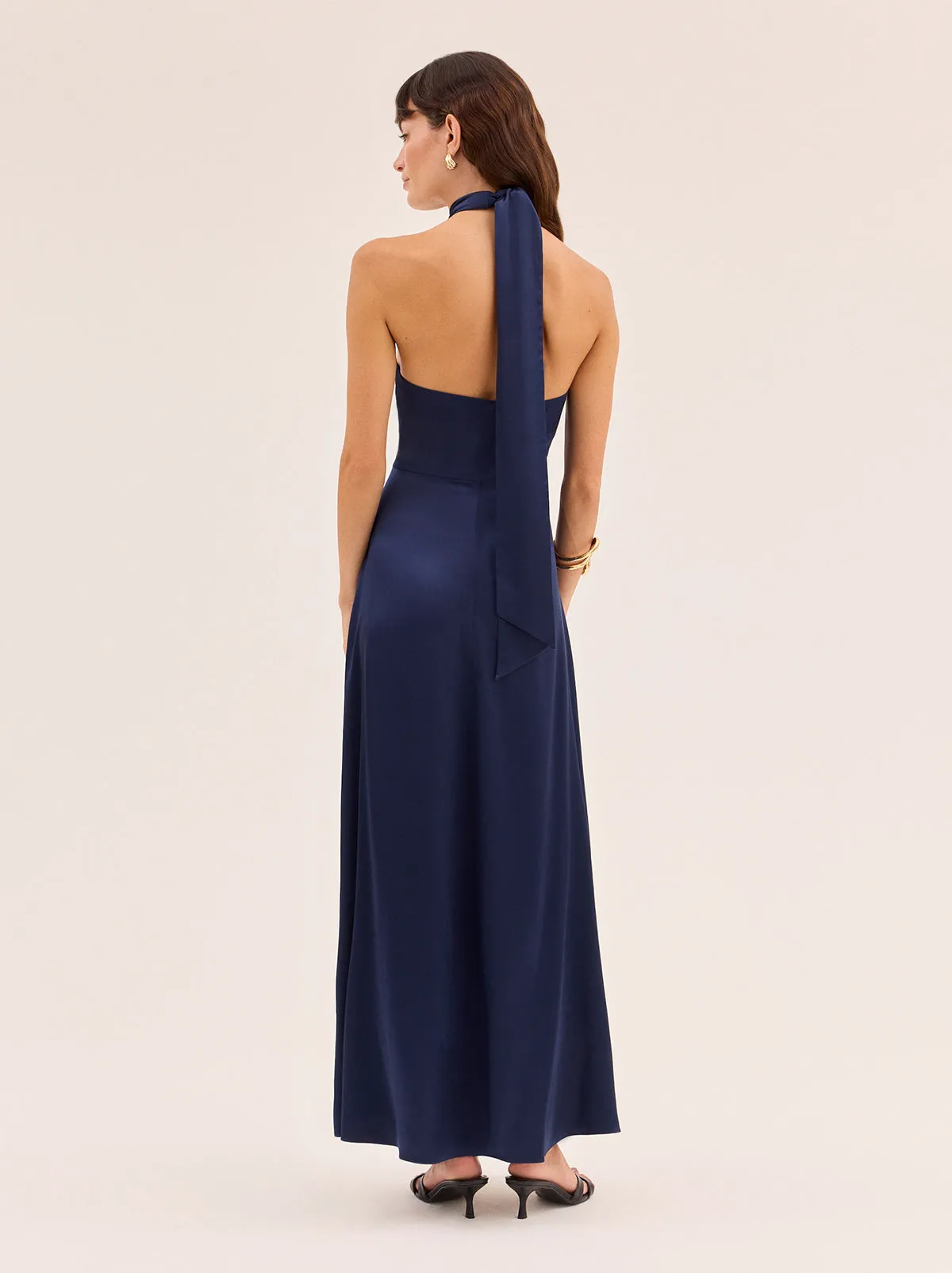 Neve Navy Satin Halterneck Dress sold by KITRI Studio product image thumbnail 5