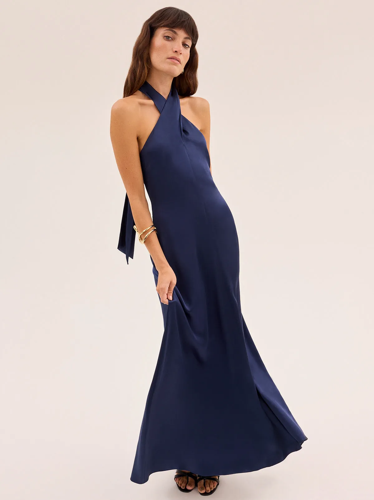Neve Navy Satin Halterneck Dress sold by KITRI Studio product image thumbnail 2