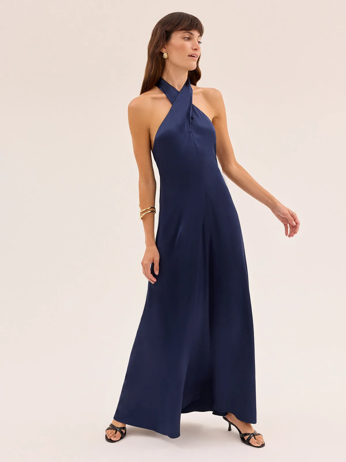Neve Navy Satin Halterneck Dress sold by KITRI Studio product image thumbnail 3