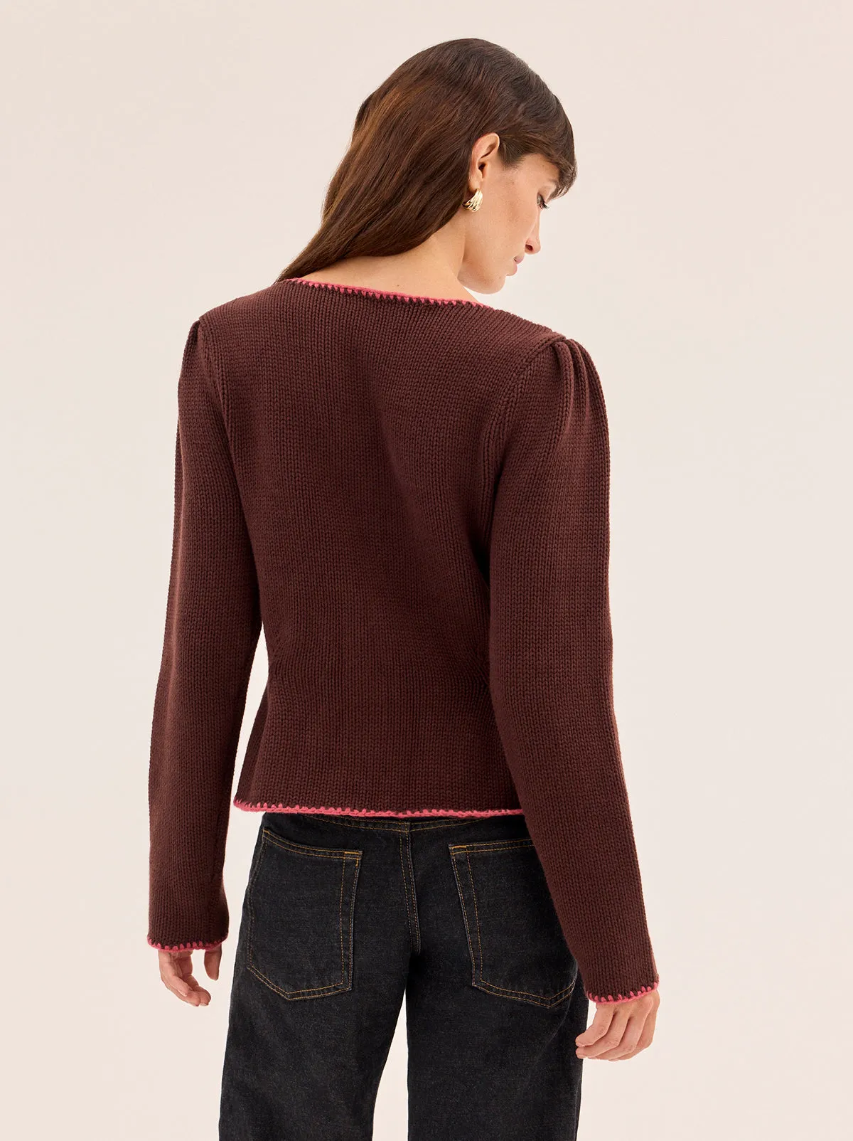 Leonie Chocolate Embroidered Knit Cardigan sold by KITRI Studio product image thumbnail 3