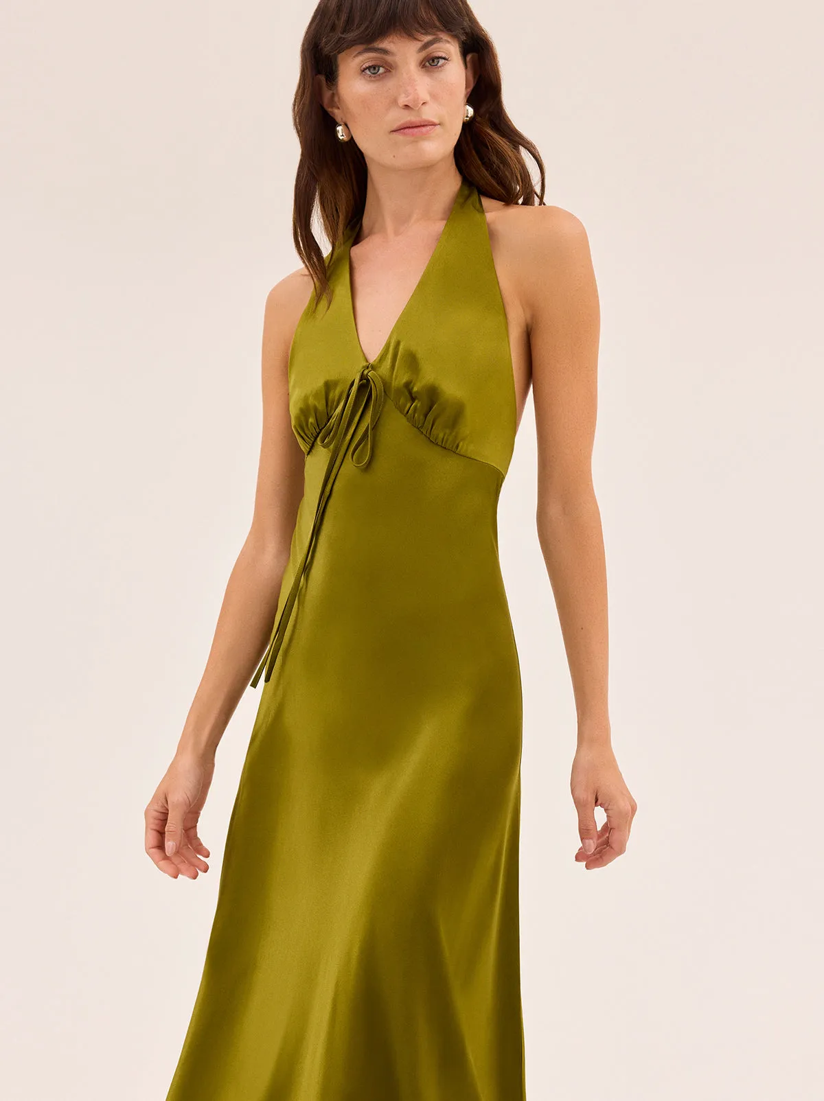 Amalia Olive Satin Halterneck Dress sold by KITRI Studio product image thumbnail 3