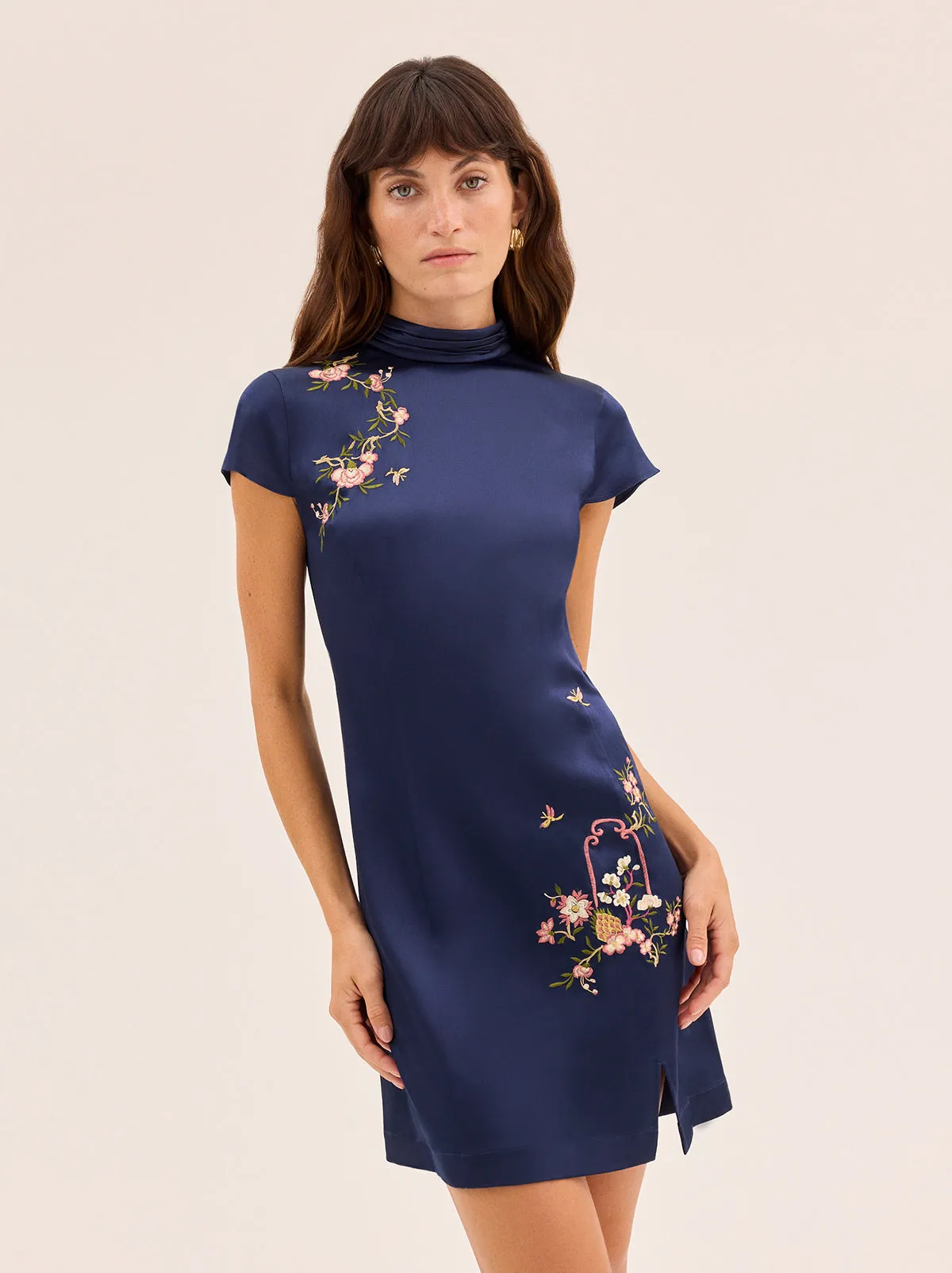 Amira Navy Satin Embroidered Mini Dress sold by KITRI Studio product image thumbnail 2