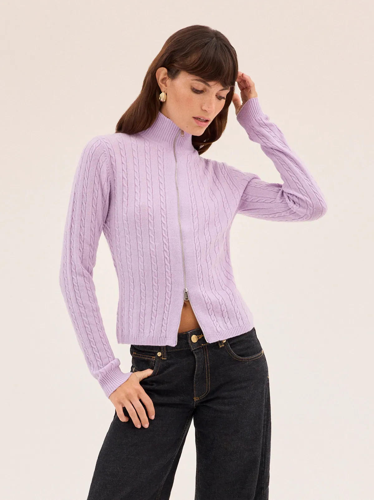 Ameline Lavender Cable Fine Knit Top sold by KITRI Studio product image thumbnail 3