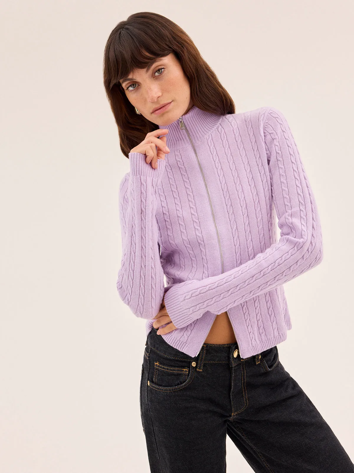 Ameline Lavender Cable Fine Knit Top sold by KITRI Studio product image thumbnail 2