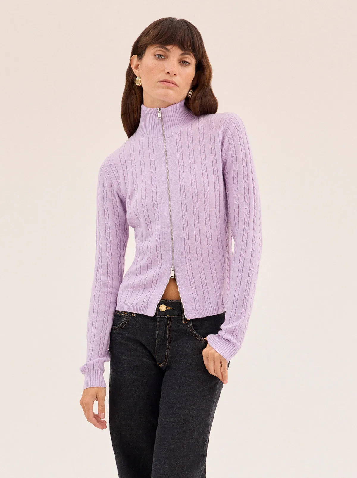 Ameline Lavender Cable Fine Knit Top sold by KITRI Studio product image thumbnail 4
