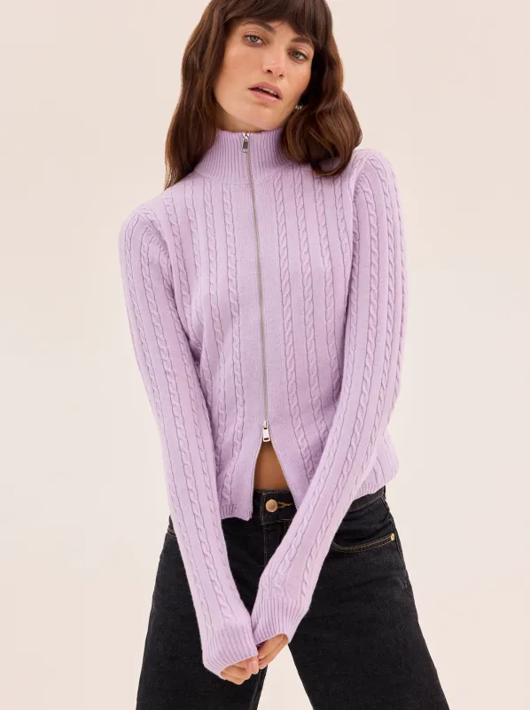 Ameline Lavender Cable Fine Knit Top sold by KITRI Studio