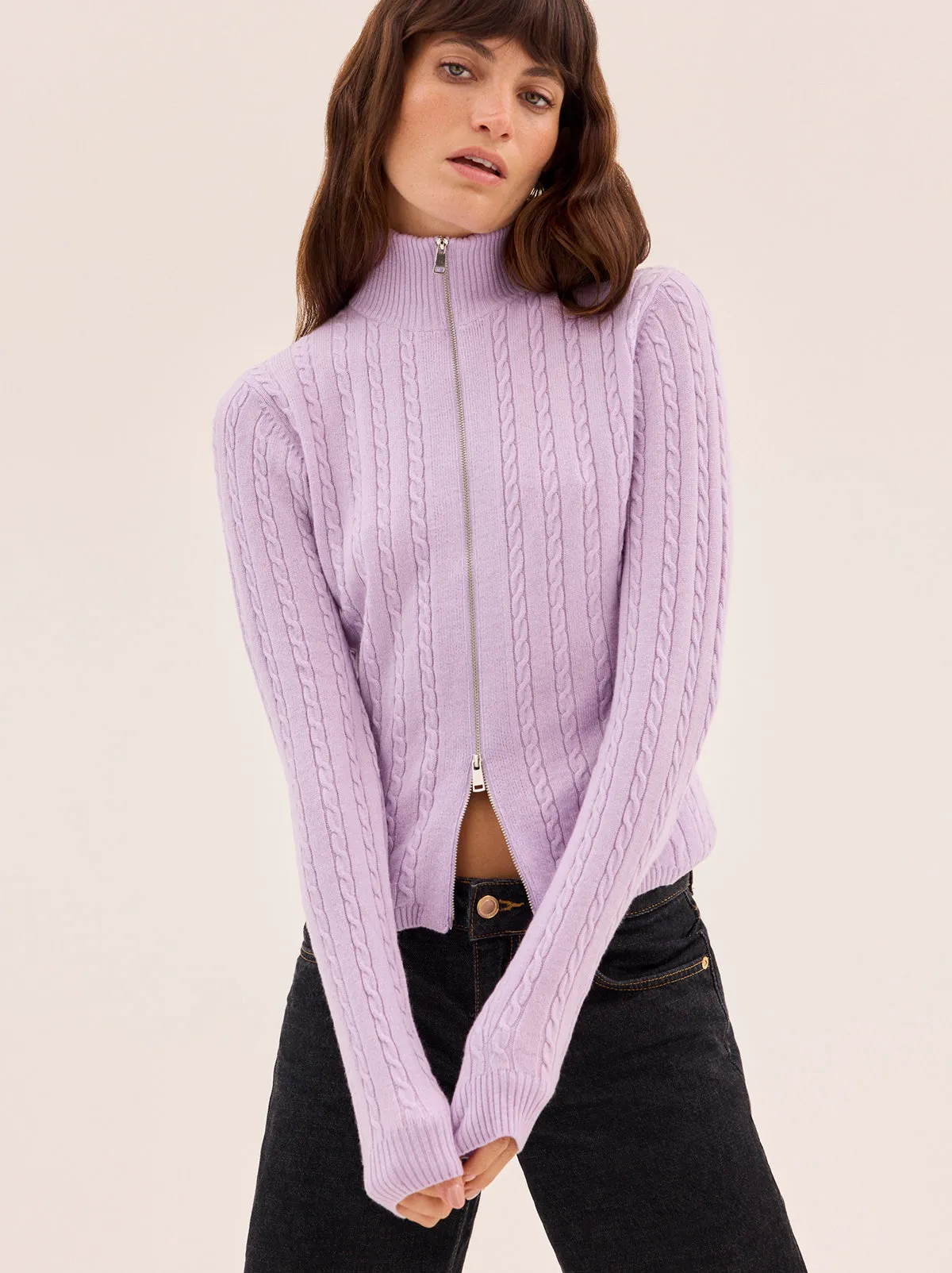 Ameline Lavender Cable Fine Knit Top sold by KITRI Studio