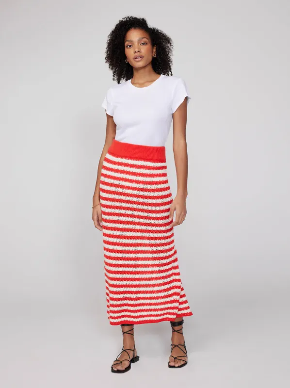 Delphine Orange Stripe Crochet Knit Midi Skirt sold by KITRI Studio