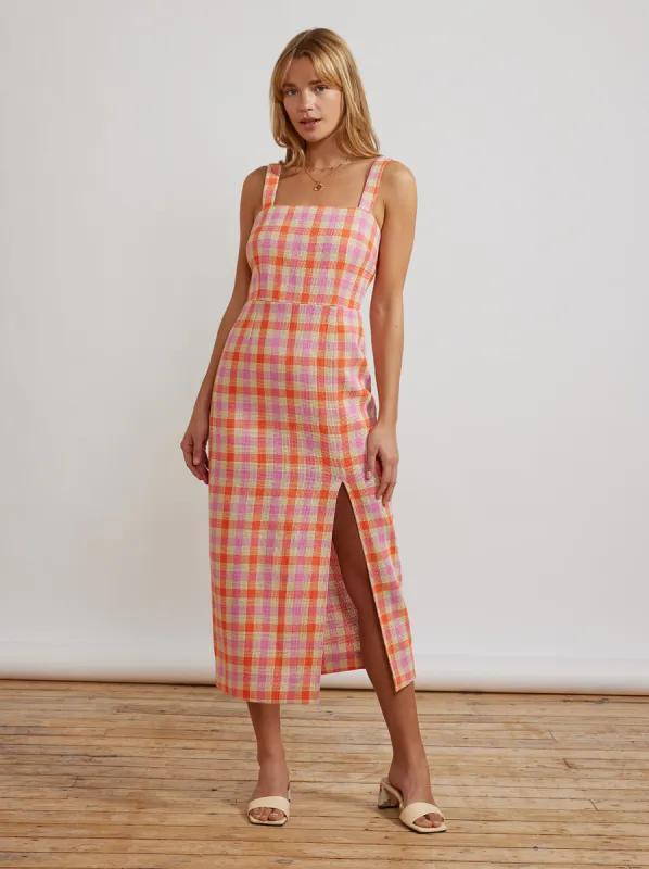 Mara Orange And Pink Check Midi Dress sold by KITRI Studio