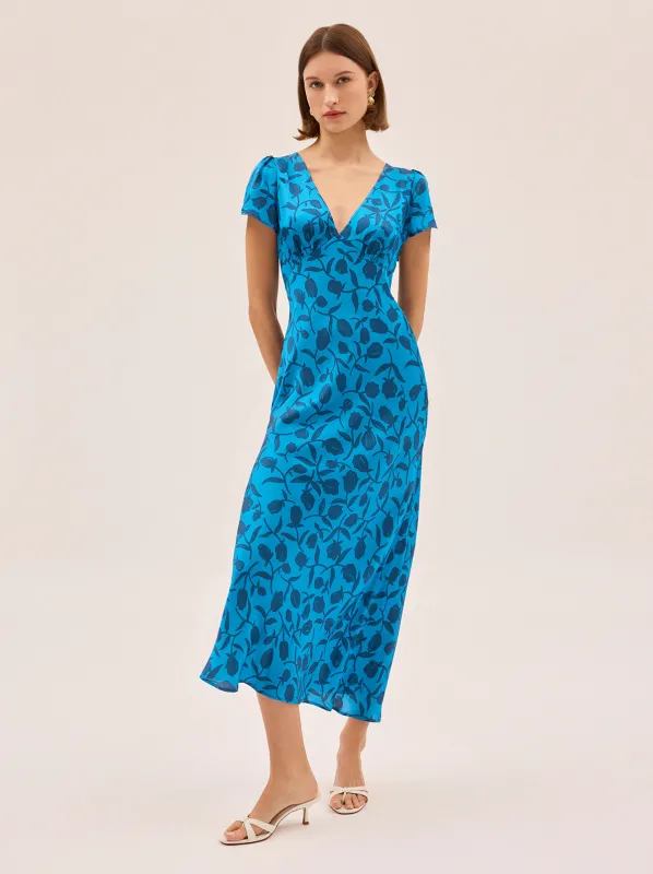 Talia Blue Tulip Print Dress made by KITRI Studio