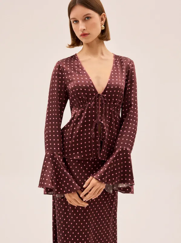Ursula Brown Pin Dot Print Top made by KITRI Studio