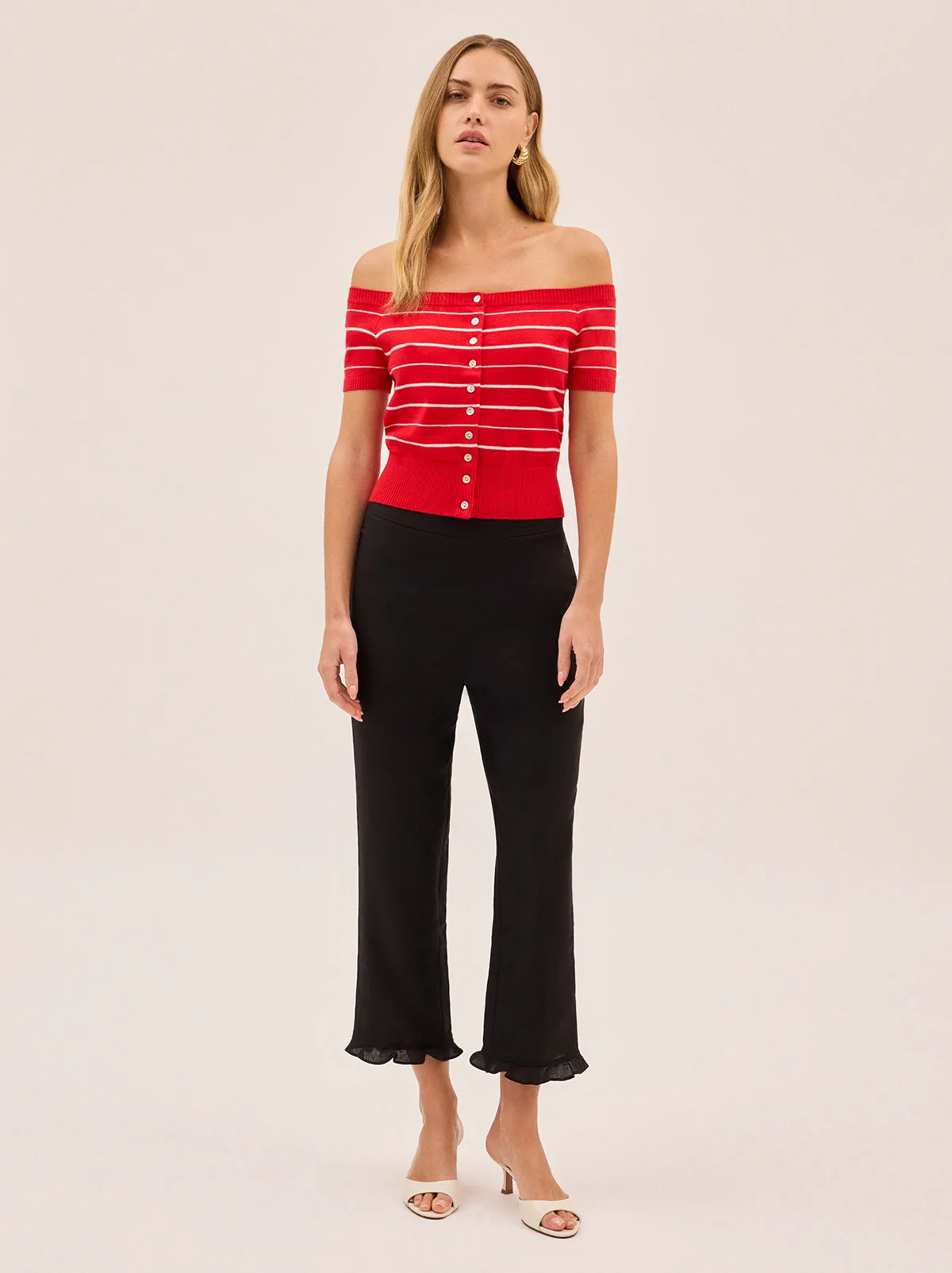 Lyla Red Stripe Bardot Knit Top sold by KITRI Studio product image thumbnail 2