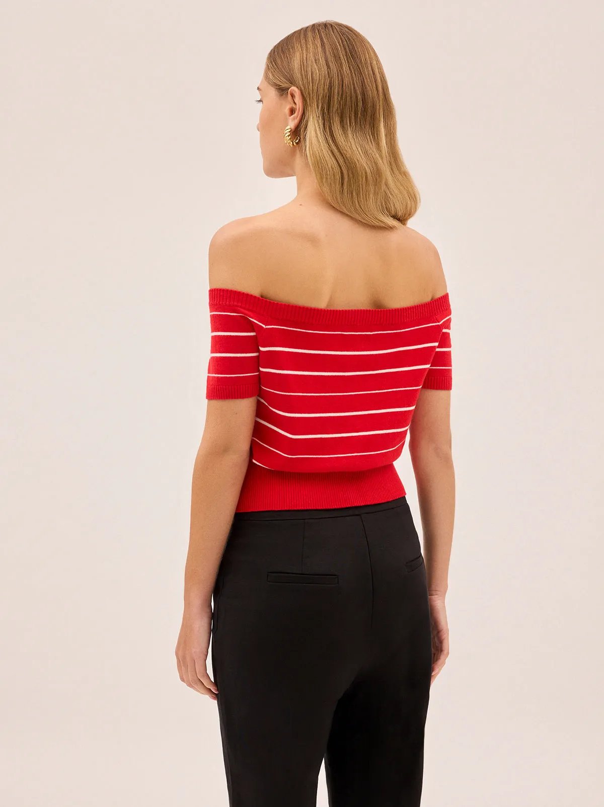 Lyla Red Stripe Bardot Knit Top sold by KITRI Studio product image thumbnail 5
