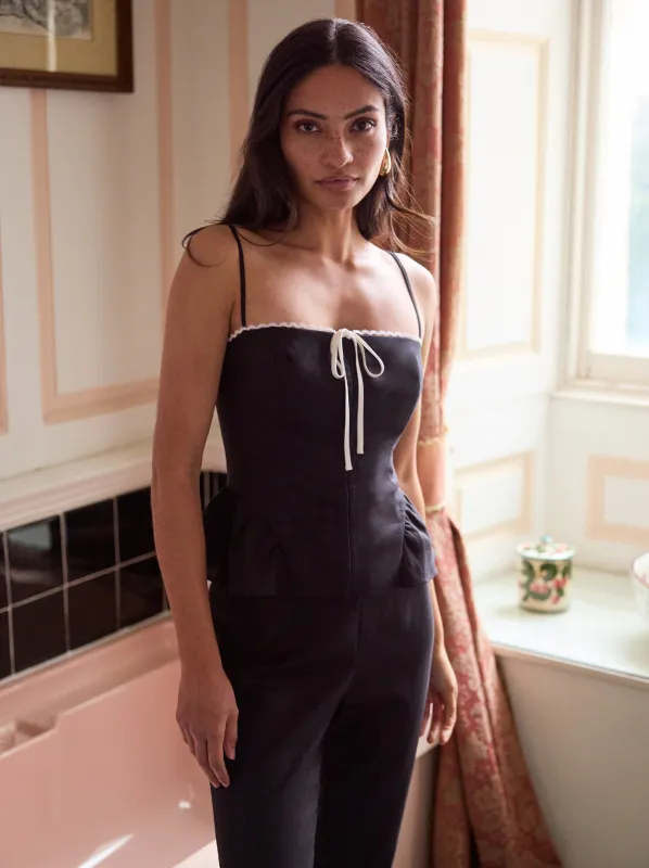 Andrea Black Linen Blend Top sold by KITRI Studio