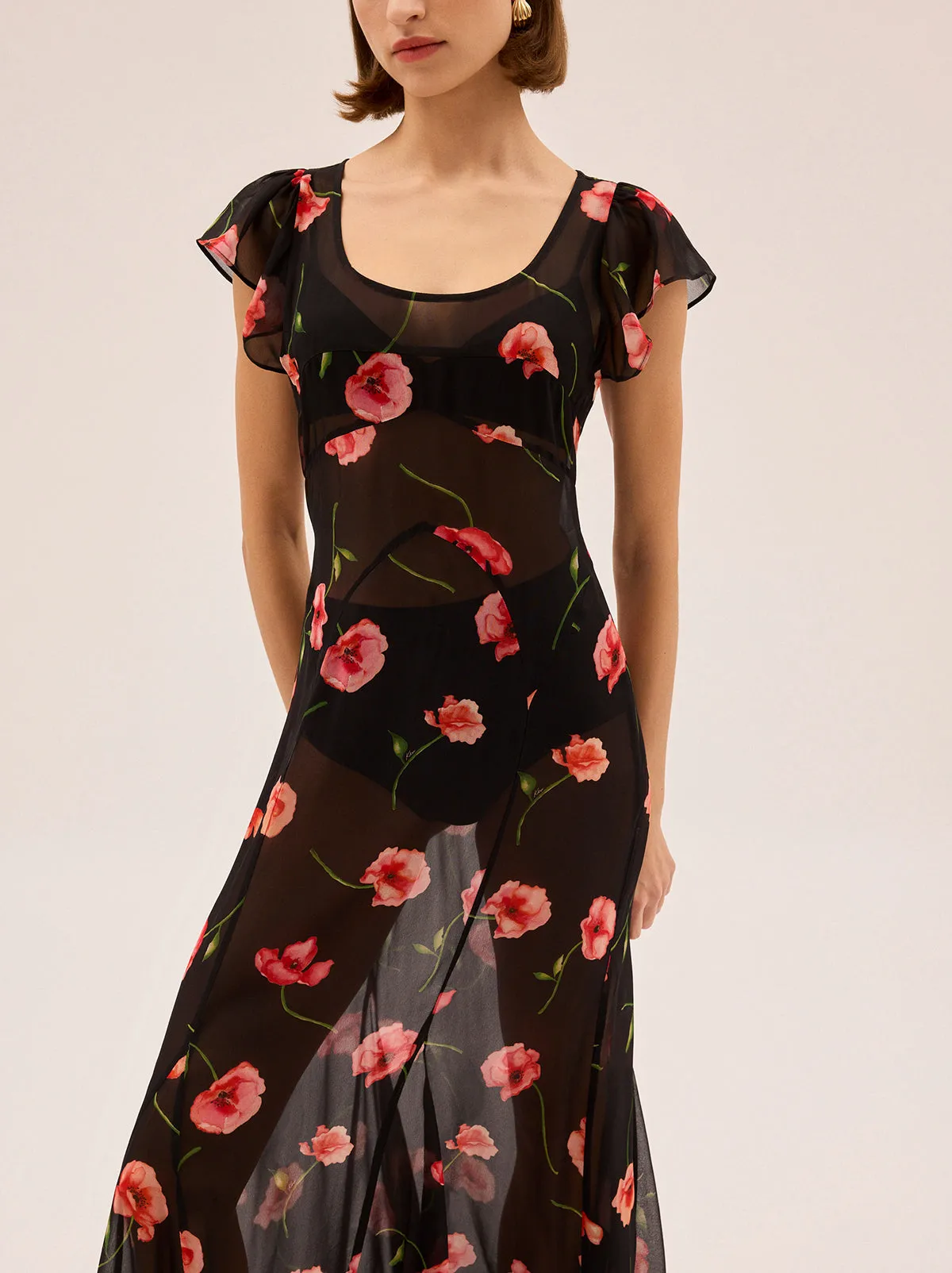 Kaia Black Poppy Print Dress sold by KITRI Studio product image thumbnail 3