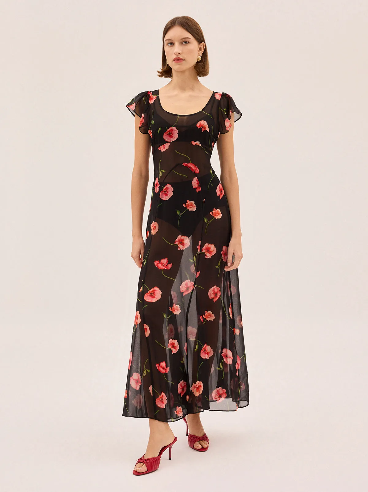 Kaia Black Poppy Print Dress sold by KITRI Studio product image thumbnail 2
