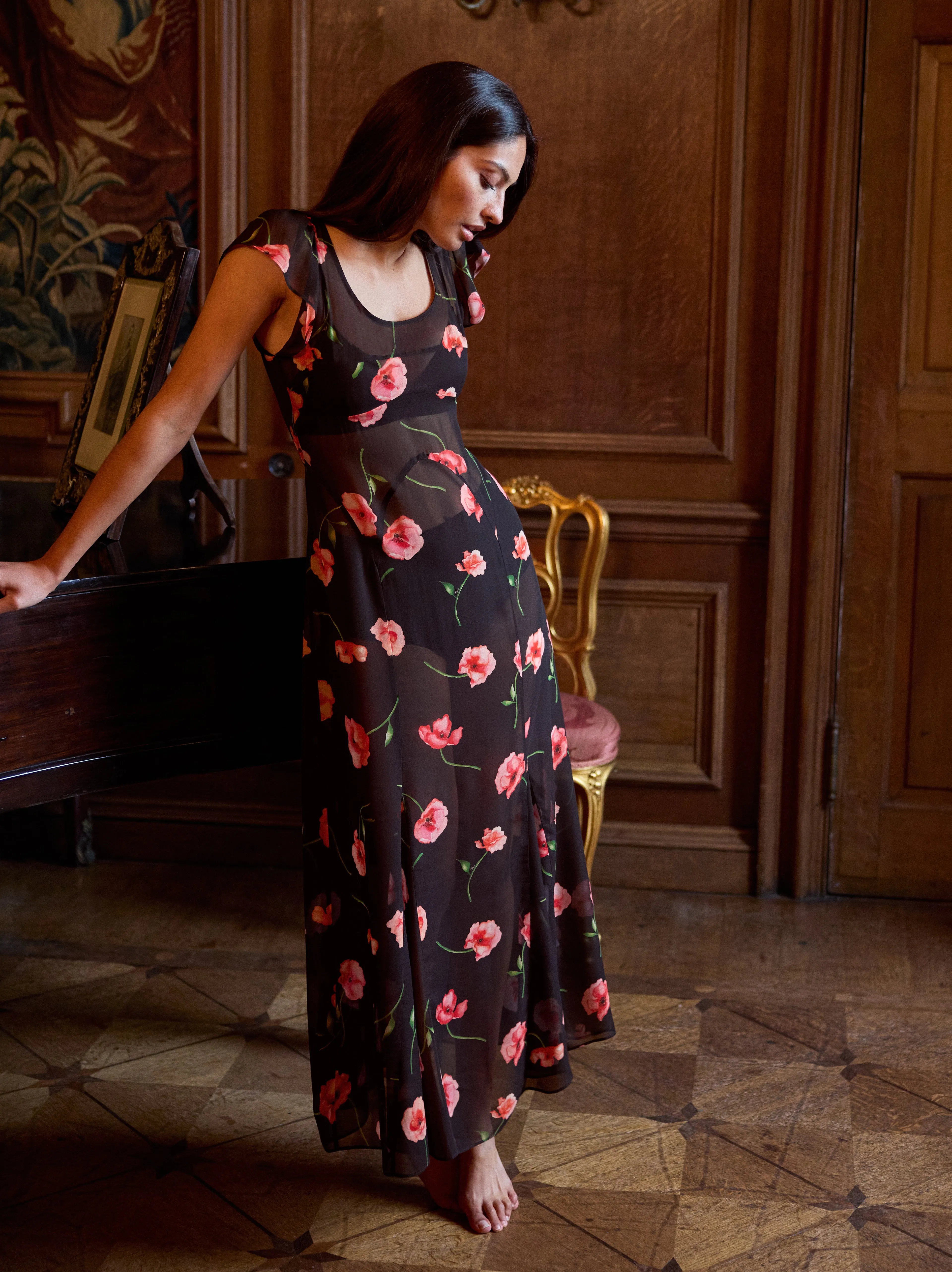 Kaia Black Poppy Print Dress sold by KITRI Studio product image thumbnail 4