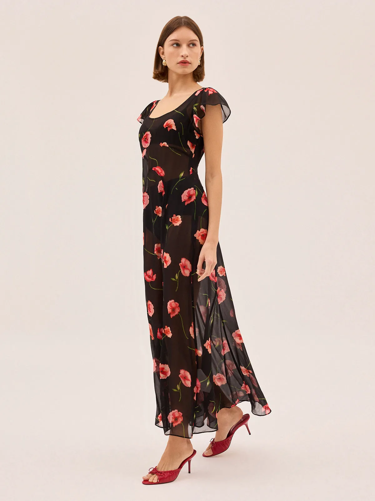 Kaia Black Poppy Print Dress sold by KITRI Studio product image thumbnail 5