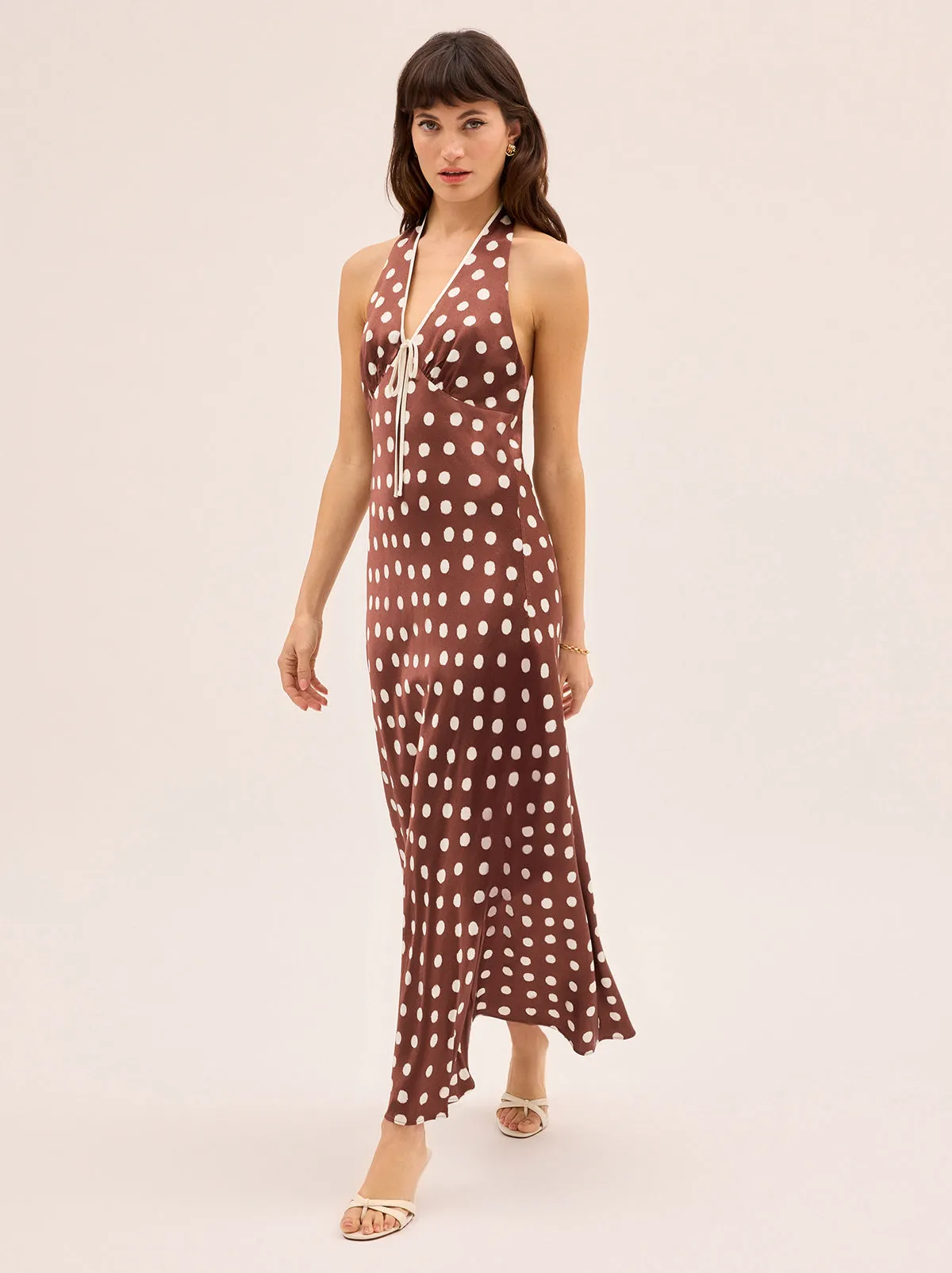 Amalia Chocolate Blurred Polka Dot Print Halter Dress sold by KITRI Studio product image thumbnail 4