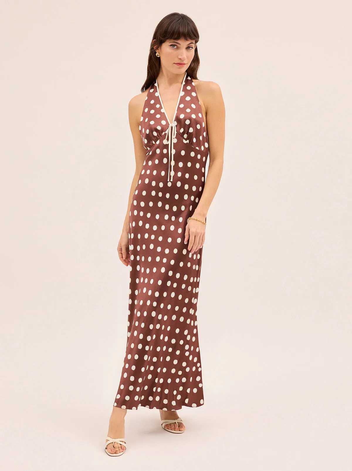 Amalia Chocolate Blurred Polka Dot Print Halter Dress sold by KITRI Studio product image thumbnail 2