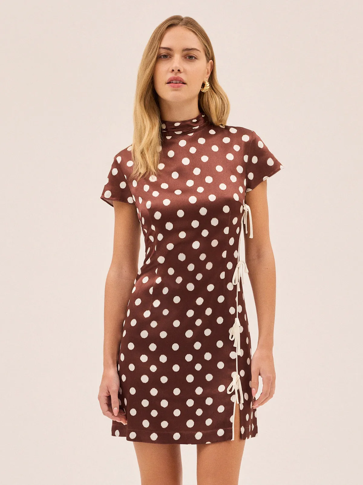 Paloma Chocolate Blurred Polka Dot Print Mini Dress sold by KITRI Studio