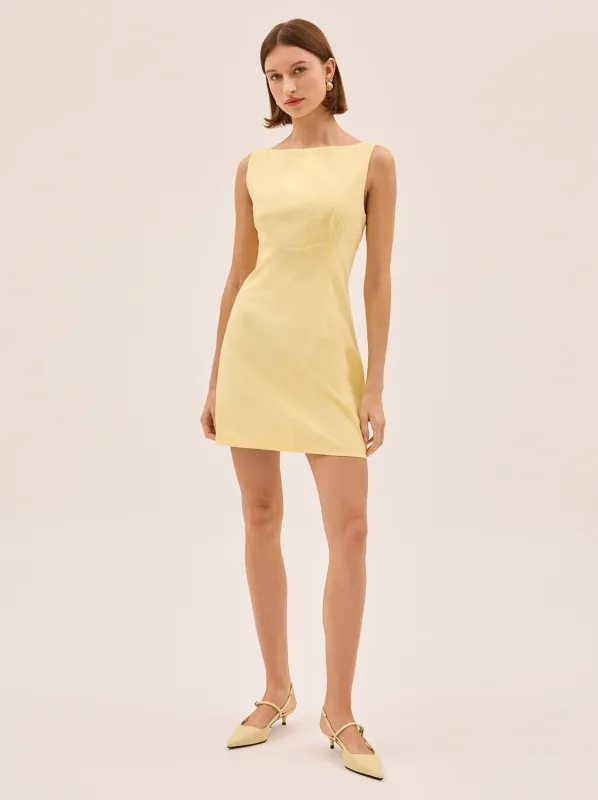 Elodie Pastel Yellow Cotton Linen Mini Dress sold by KITRI Studio