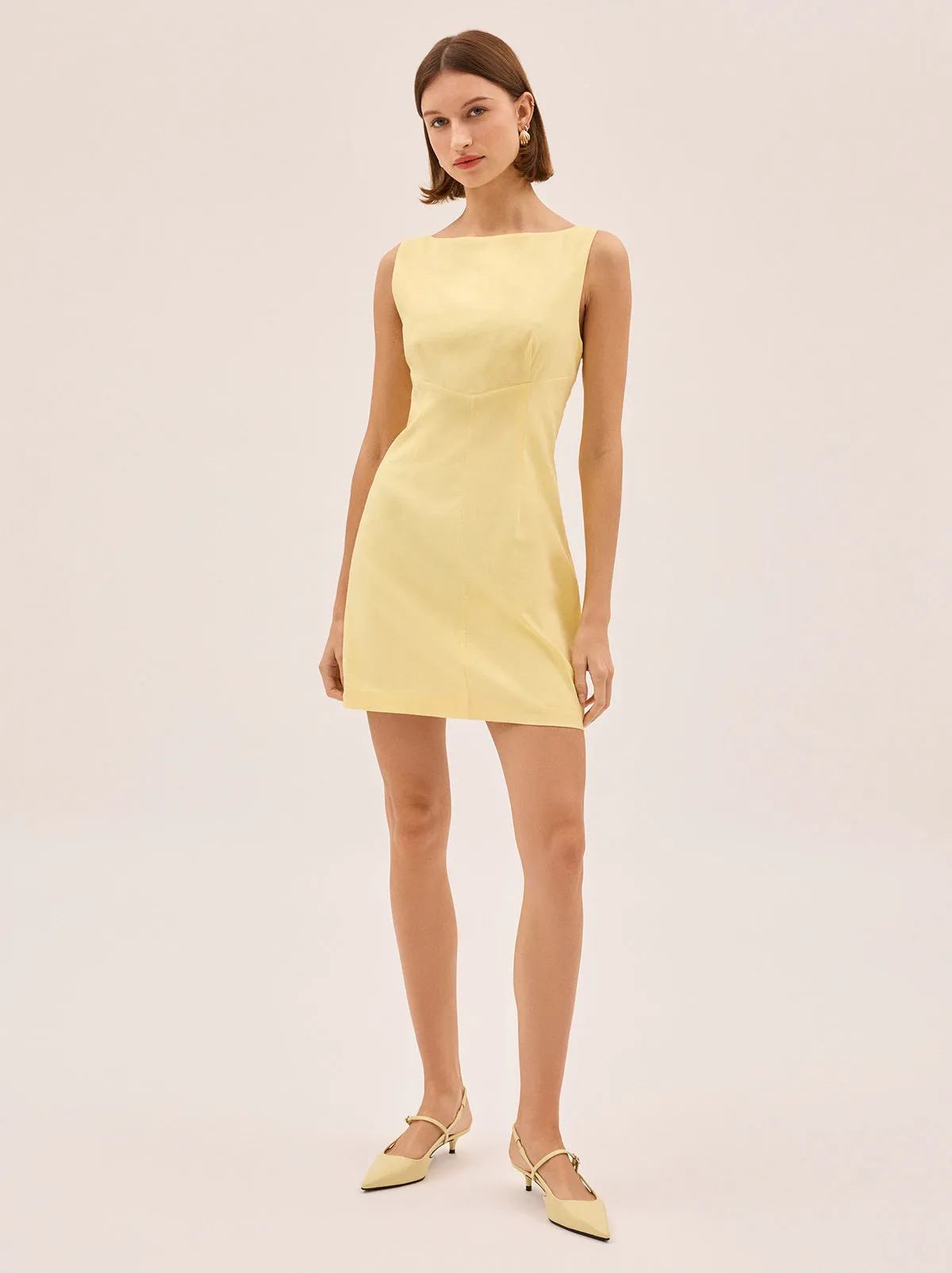 Elodie Pastel Yellow Cotton Linen Mini Dress sold by KITRI Studio