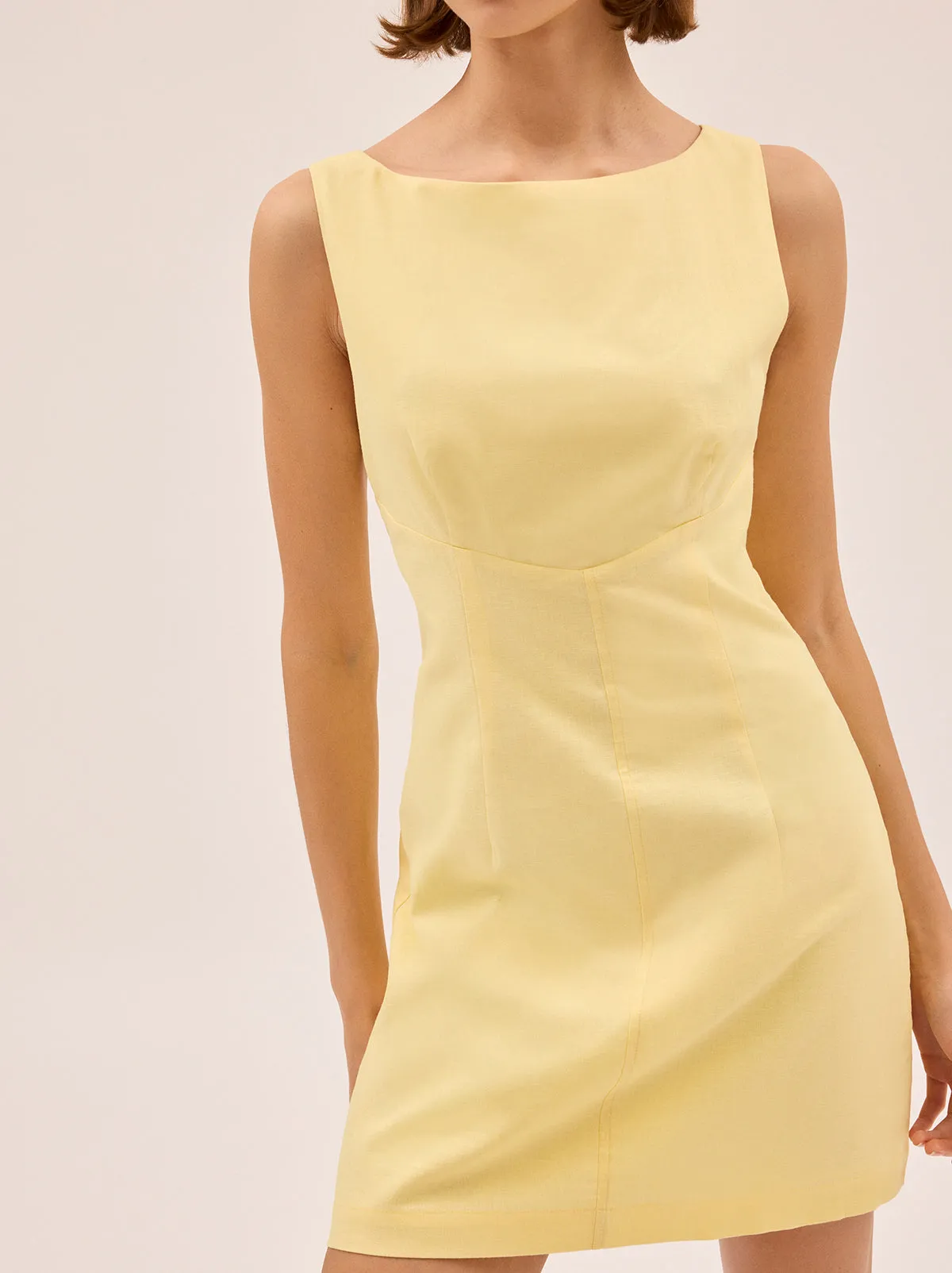 Elodie Pastel Yellow Cotton Linen Mini Dress sold by KITRI Studio product image thumbnail 2