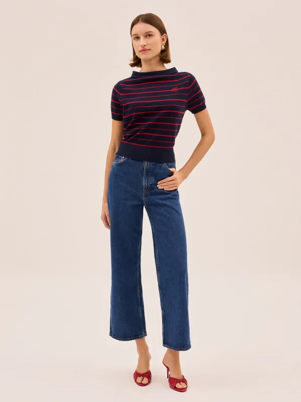 Devon Navy Striped Knit Top made by KITRI Studio