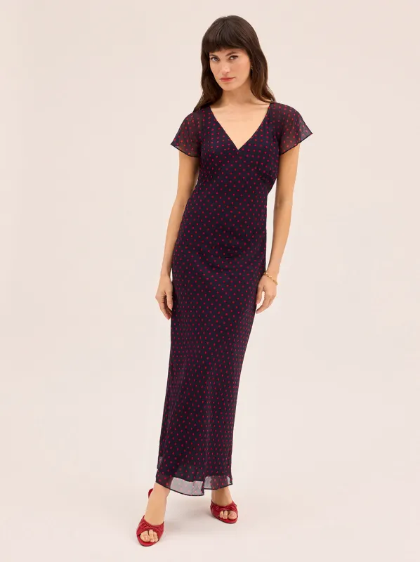 Libby Navy Pin Dot Print Dress made by KITRI Studio