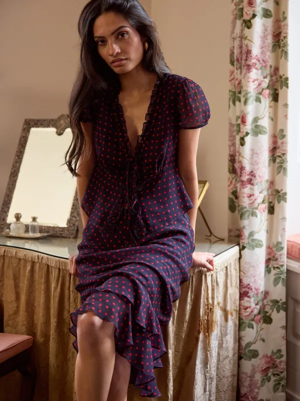 Cecily Navy Pin Dot Print Top made by KITRI Studio