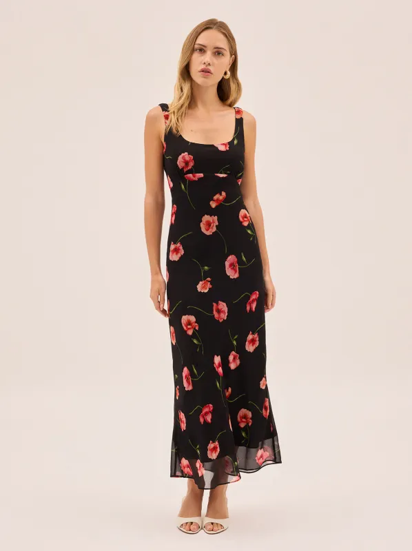 Miranda Black Poppy Print Dress made by KITRI Studio