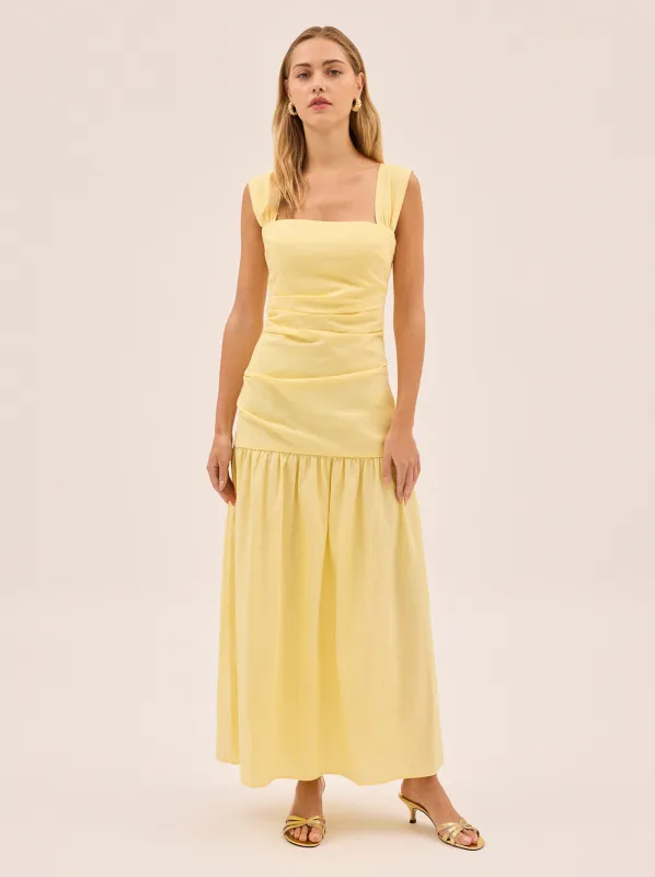 Reese Pastel Yellow Cotton Linen Dress made by KITRI Studio