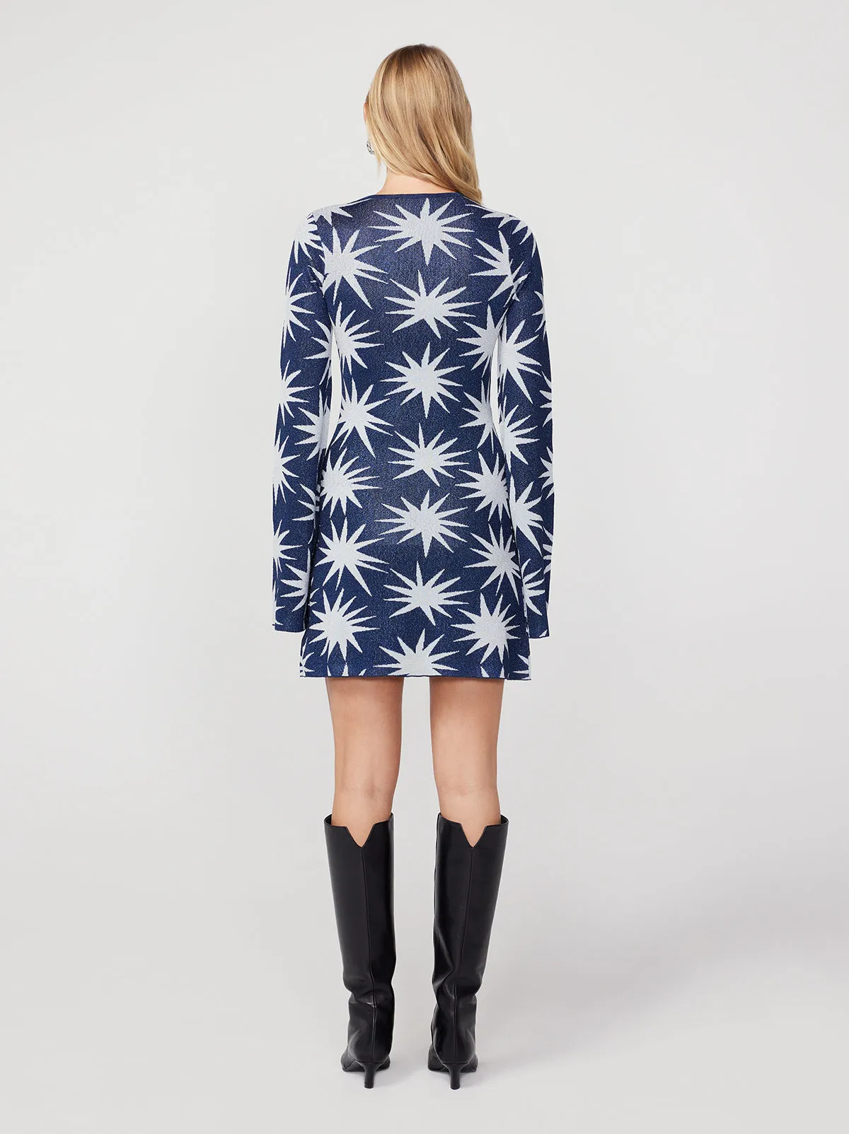 Greta Navy Star Lurex Knit Mini Dress sold by KITRI Studio product image thumbnail 4
