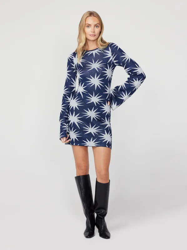 Greta Navy Star Lurex Knit Mini Dress sold by KITRI Studio