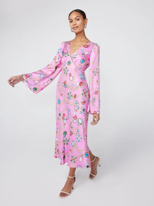 Libby Pink Chain Print Maxi Dress sold by KITRI Studio