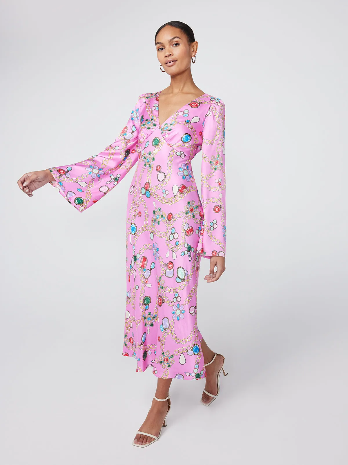 Libby Pink Chain Print Maxi Dress sold by KITRI Studio