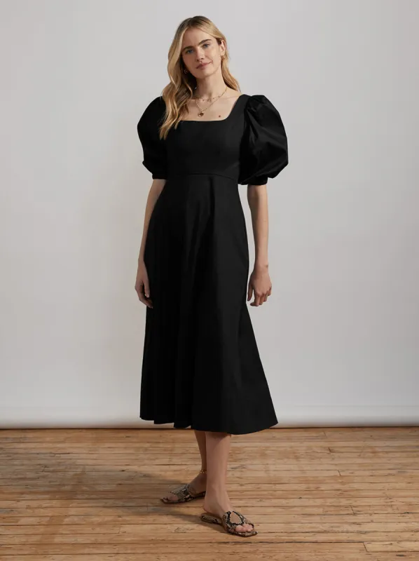 Deborah Black Cotton Midi Dress sold by KITRI Studio