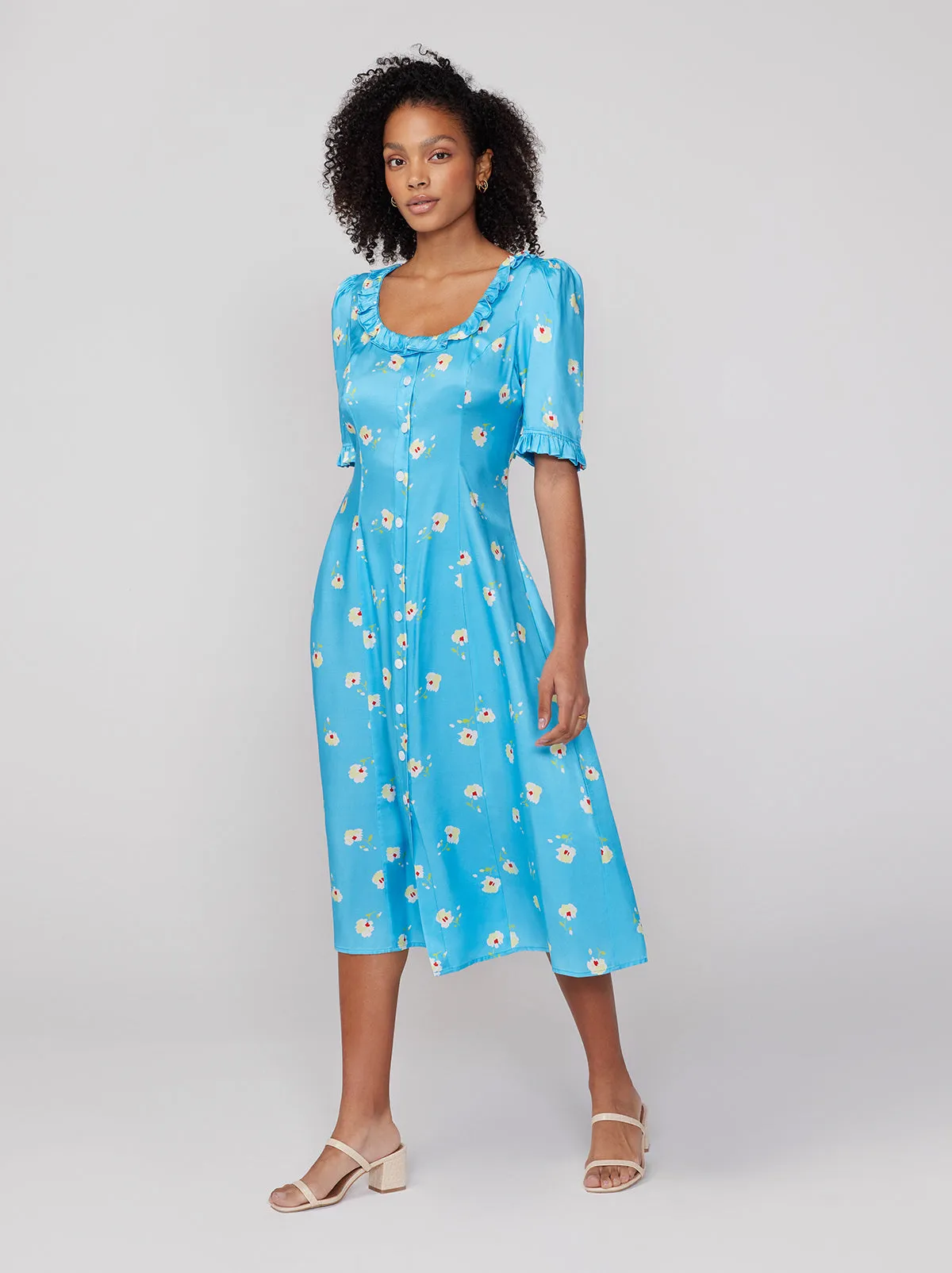 Violette Blue Pansy Print Dress sold by KITRI Studio