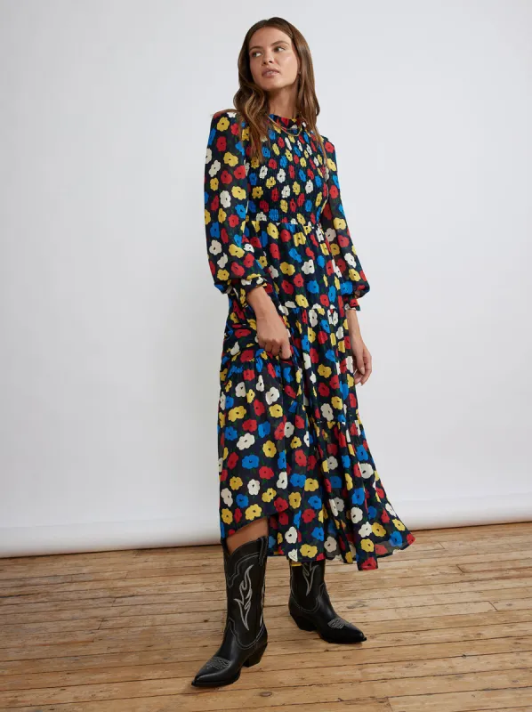 Betsy Navy Floral Shirred Maxi Dress sold by KITRI Studio