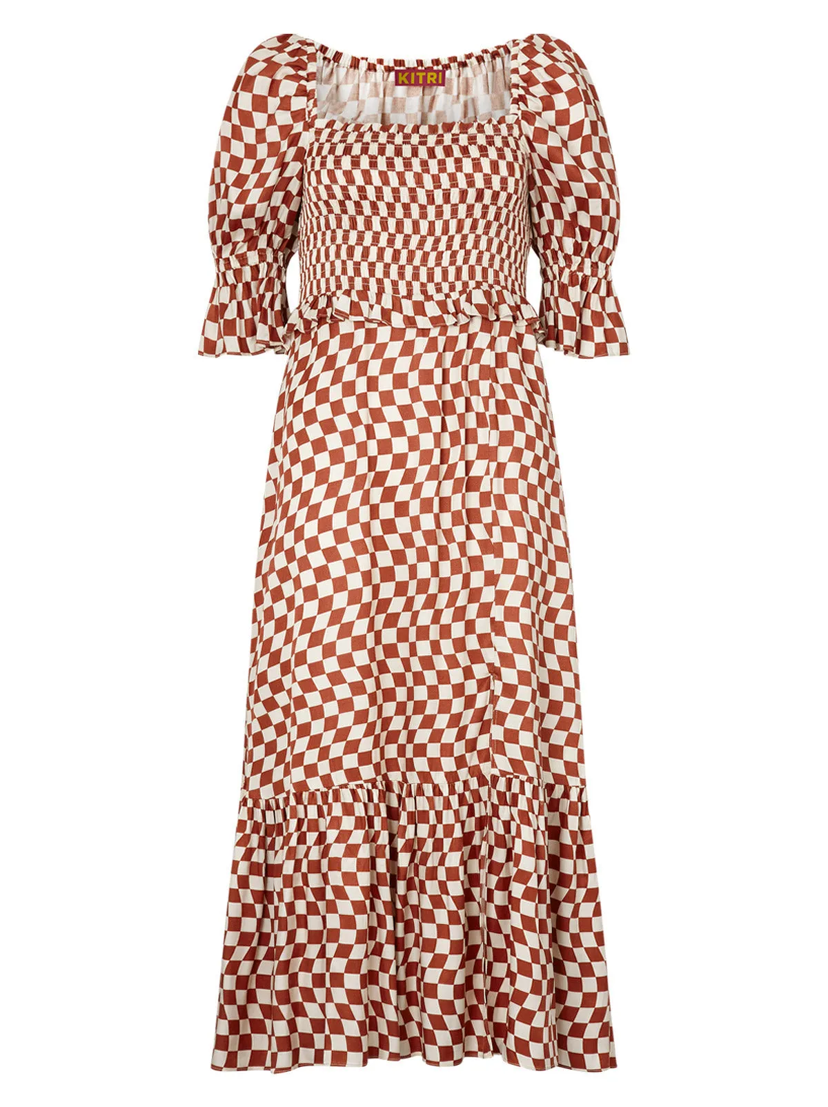 Barbara Brown Wavy Checker Shirred Dress sold by KITRI Studio product image thumbnail 4