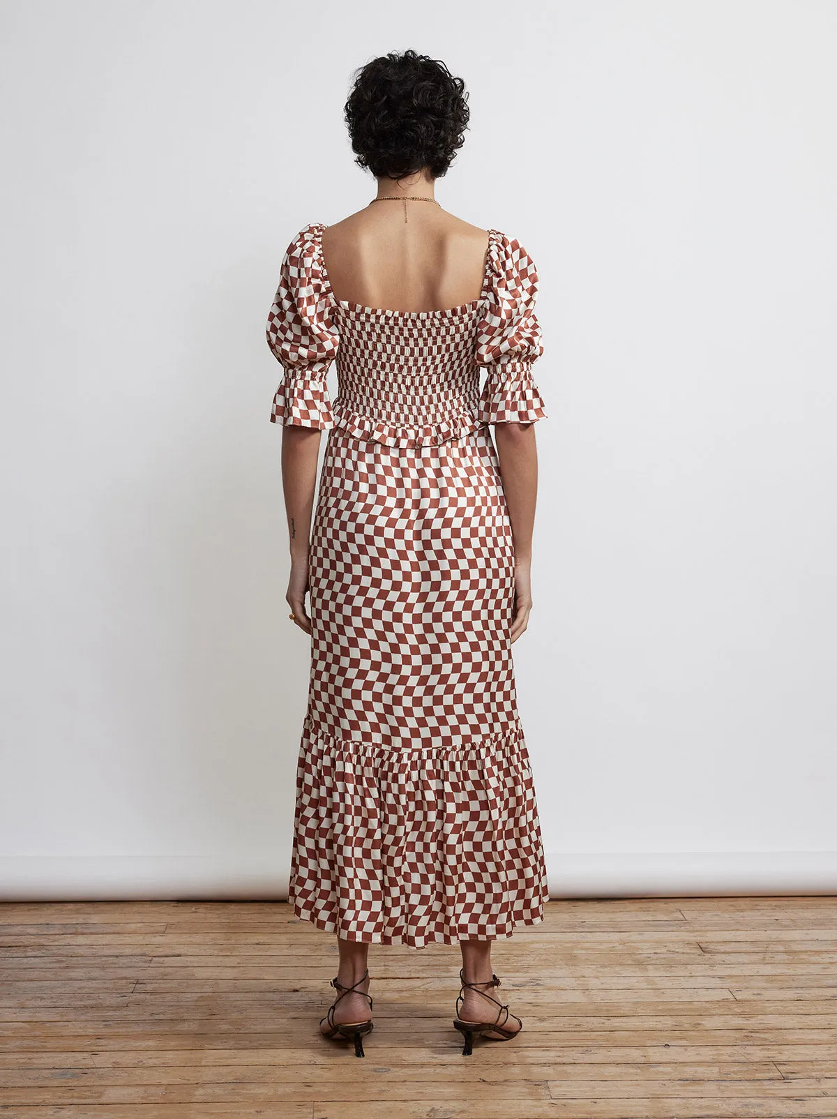 Barbara Brown Wavy Checker Shirred Dress sold by KITRI Studio product image thumbnail 2