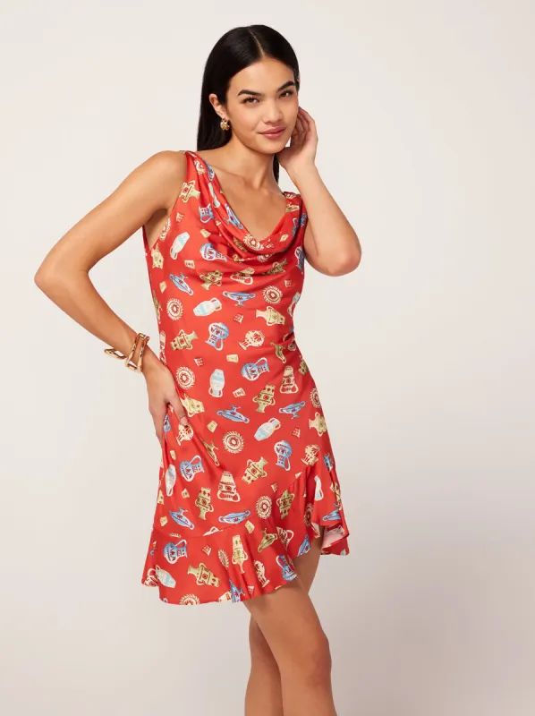 Roberta Red Pottery Print Mini Dress made by KITRI Studio