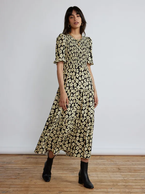 Gracie Blurred Floral Shirred Dress sold by KITRI Studio