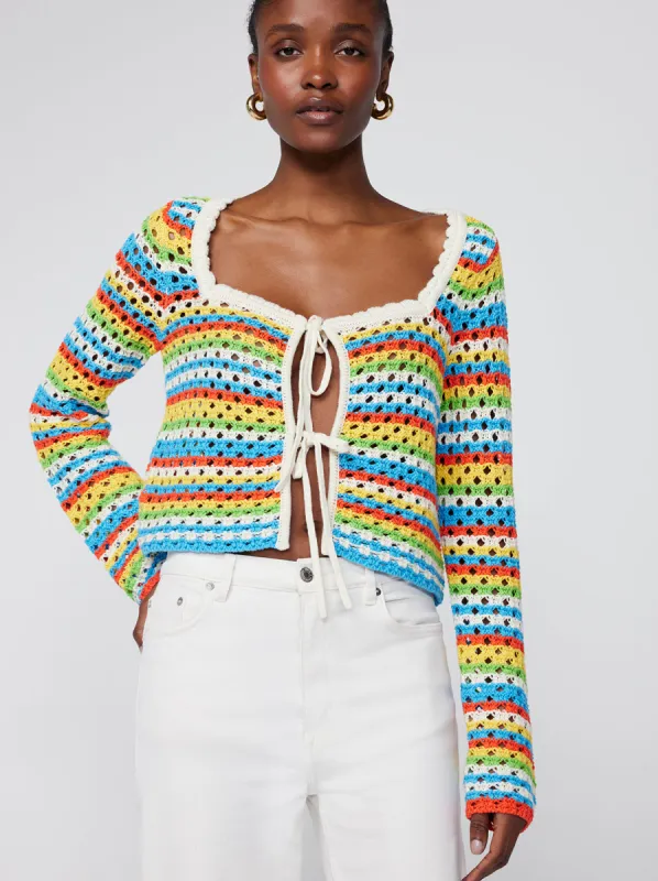 Dionne Blue Stripe Crochet Knit Cardigan sold by KITRI Studio