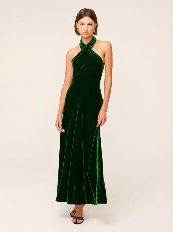 Neve Green Velvet Halter Dress sold by KITRI Studio