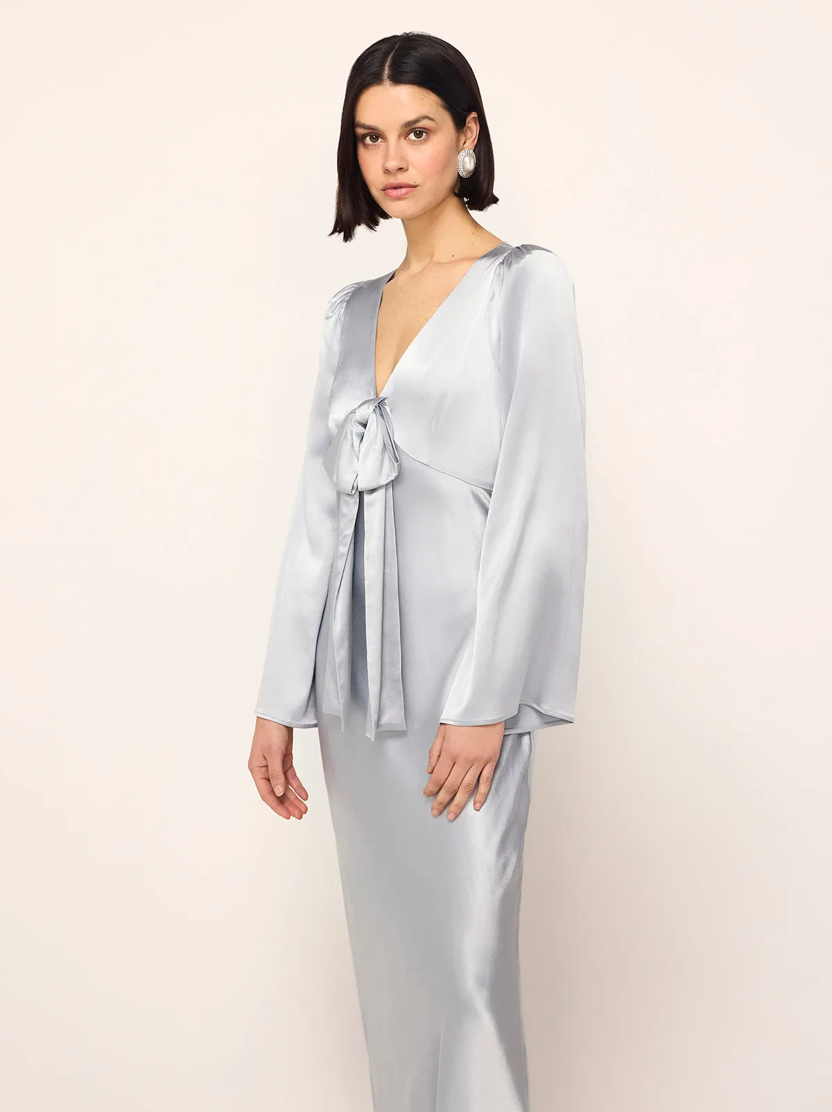 Lily Silver Satin Bow Dress sold by KITRI Studio product image thumbnail 5