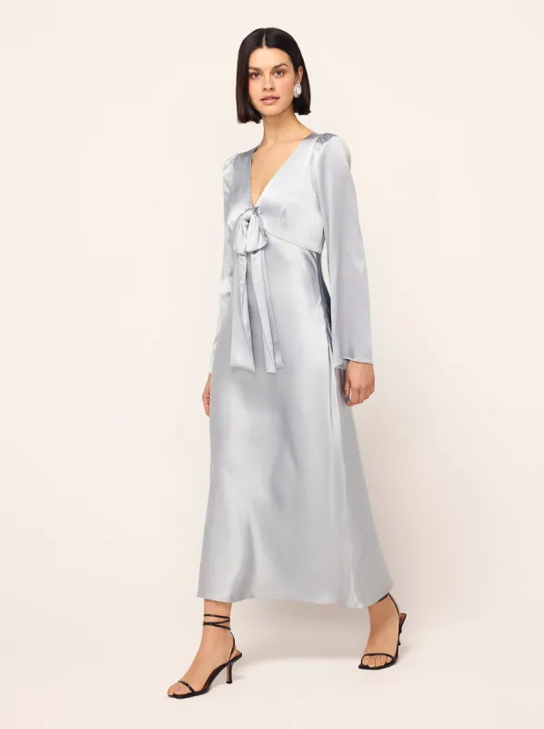 Lily Silver Satin Bow Dress sold by KITRI Studio